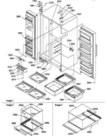 Refrigerator/freezer shelves, lights, and hinges