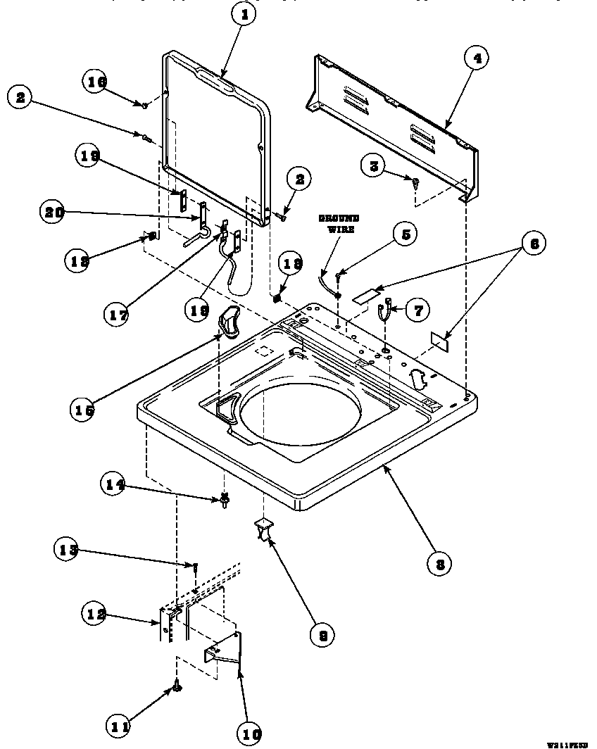 Cabinet top, loading door and control rear panel