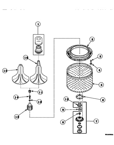 Agitator, drive bell, seal kit, washtub and hub
