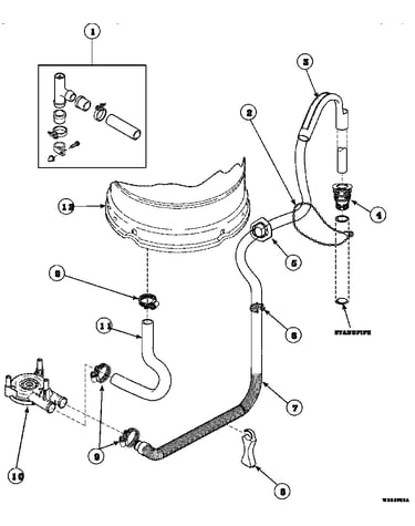 Drain hose and siphon break (cw4202w2/pcw4202w2) (cw8202w2/pcw8202w2) (cw8203w2/pcw8203w2) (cw8413w2/pcw8413w2) (lw4203l2/plw4203l2) (lw4203w2/plw4203w2) (lw6001w2/plw6001w2) (lw6143lm/plw6143lm) (lw6143wm/plw6143wm) (lw6153lm/plw6153lm) (lw6153wm/plw6153
