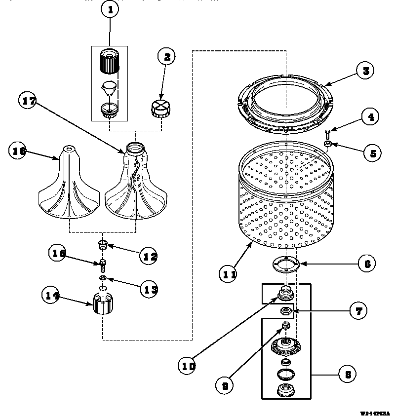 AGITATOR, DRIVE BELL, SEAL KIT, WASHTUB AND HUB (CW4202W2/PCW4202W2) (CW8202W2/PCW8202W2) (CW8203W2/PCW8203W2) (CW8413W2/PCW8413W2) (LW4203L2/PLW4203L2) (LW4203W2/PLW4203W2) (LW6001W2/PLW6001W2) (LW6143LM/PLW6143LM) (LW6143WM/PLW6143WM) (LW6153LM/PLW6153L