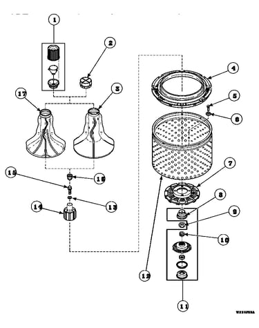 Agitator, drive bell, seal kit, washtub and hub (cw4202w2/pcw4202w2) (cw8202w2/pcw8202w2) (cw8203w2/pcw8203w2) (cw8413w2/pcw8413w2) (lw4203l2/plw4203l2) (lw4203w2/plw4203w2) (lw6001w2/plw6001w2) (lw6143lm/plw6143lm) (lw6143wm/plw6143wm) (lw6153lm/plw6153l