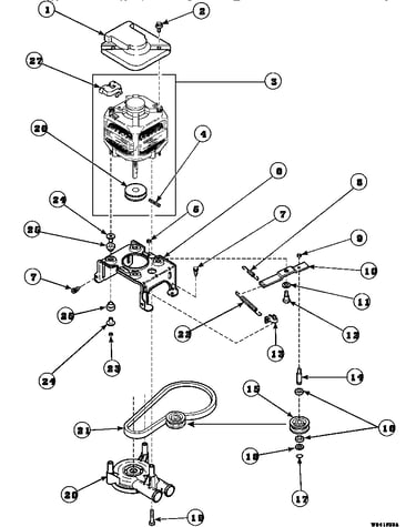 Motor, mounting bracket, belt, pump and idler assembly