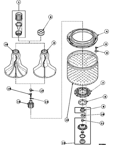 Agitator, drive bell, seal kit, washtub and hub