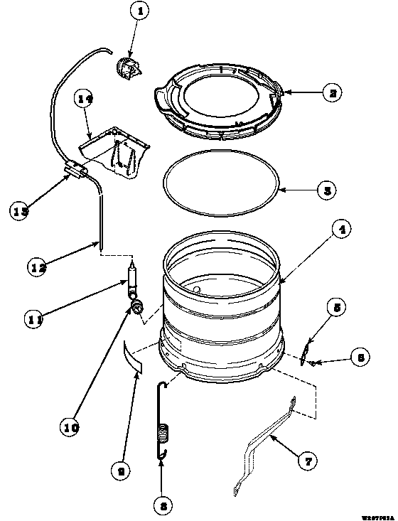 Outer tub, outer tub cover and pressure hose