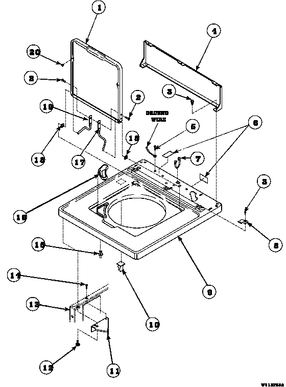 Cabinet top, loading door and control hood rear panel