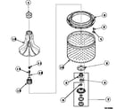 Amana LW8413W2B/PLW8413W2B agitator, drive bell, seal kit, washtub and hub diagram