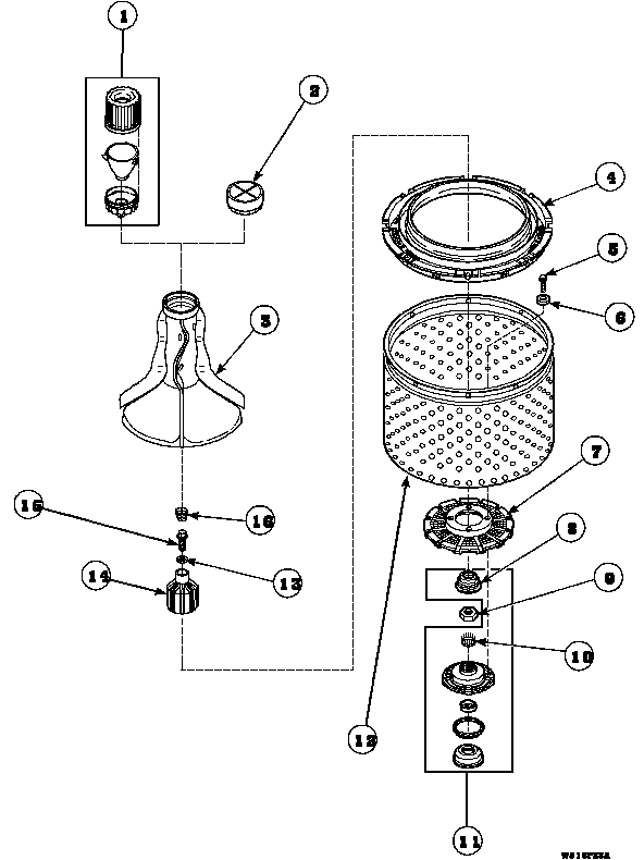 Agitator, drive bell, seal kit, washtub and hub