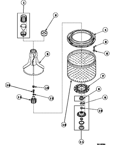 Agitator, drive bell, seal kit, washtub and hub