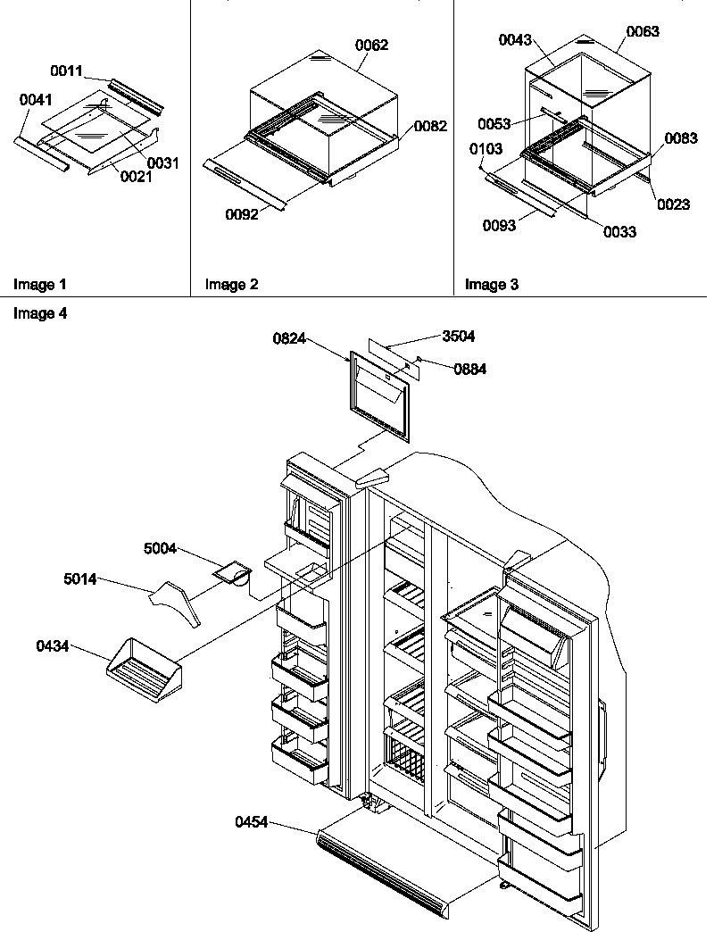 SHELF, CRISPER ASSEMBLIES AND TOE GRILLE