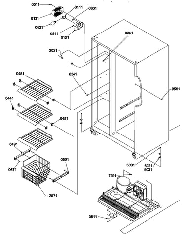 Freezer shelves and light