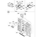 Amana SCD25TBL-P1190428WL shelf, crisper assemblies and toe grille diagram