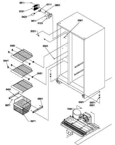 Freezer shelves and light