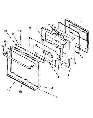 Oven door, frameless