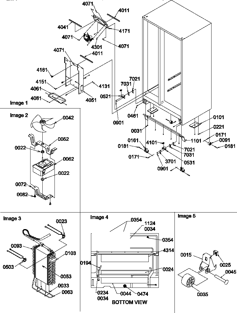 Drain system, rollers, and evaporator assy