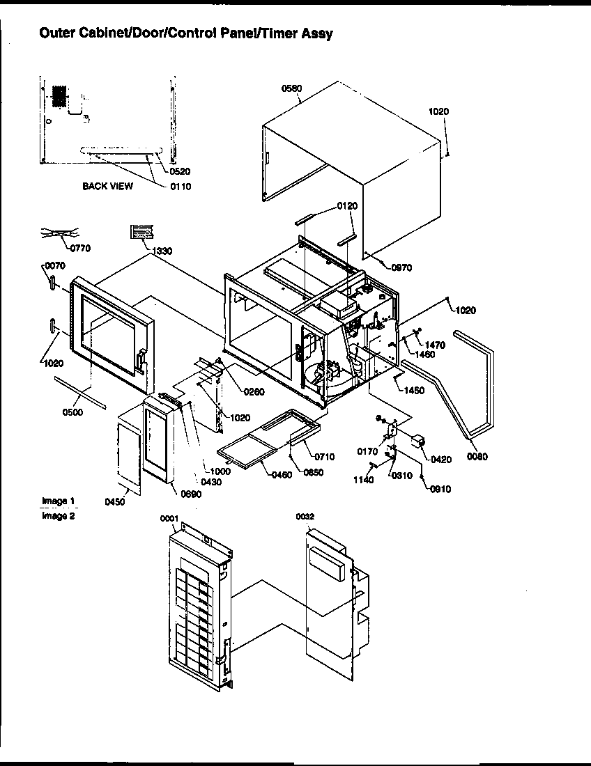 Outer cabinet/door/control panel/timer assy