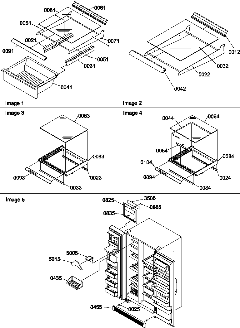 Shelves, deli, crisper assemblies and toe grille