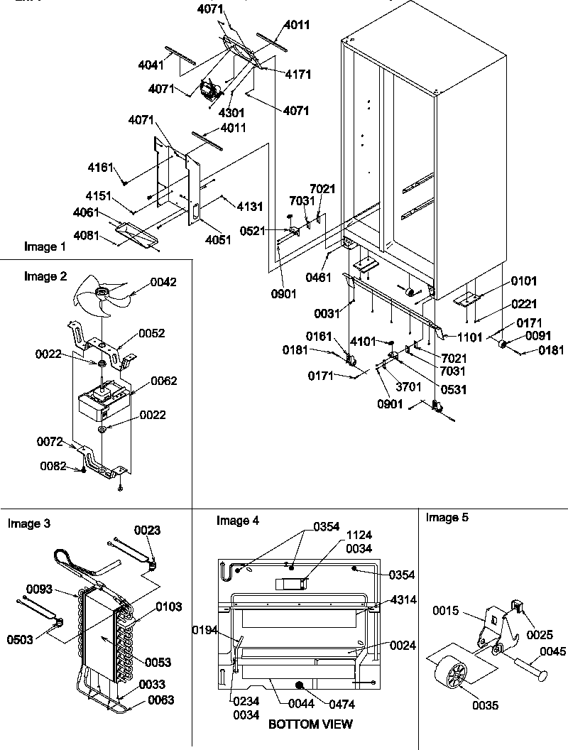 Drain system, rollers, and evaporator assy