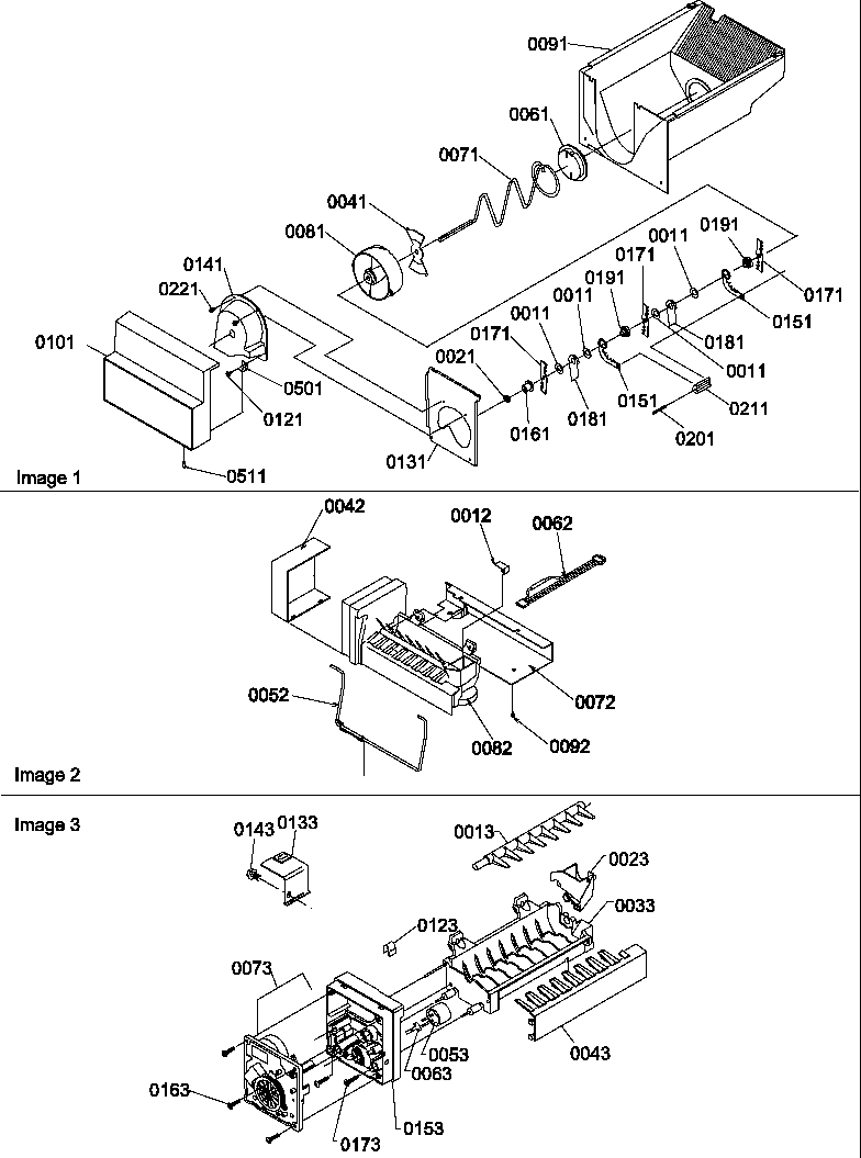 Ice bucket auger, ice maker and ice maker parts