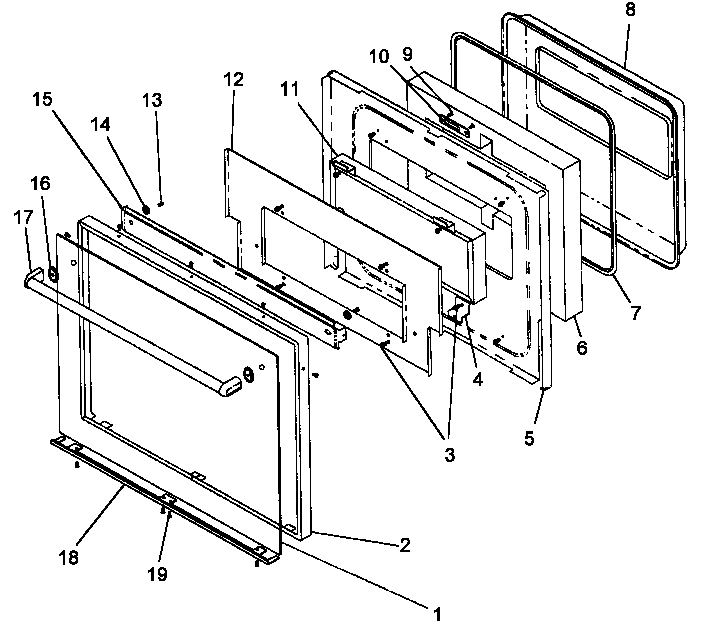 Oven door, frameless