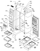Refrigerator/freezer shelves, lights, and hinges