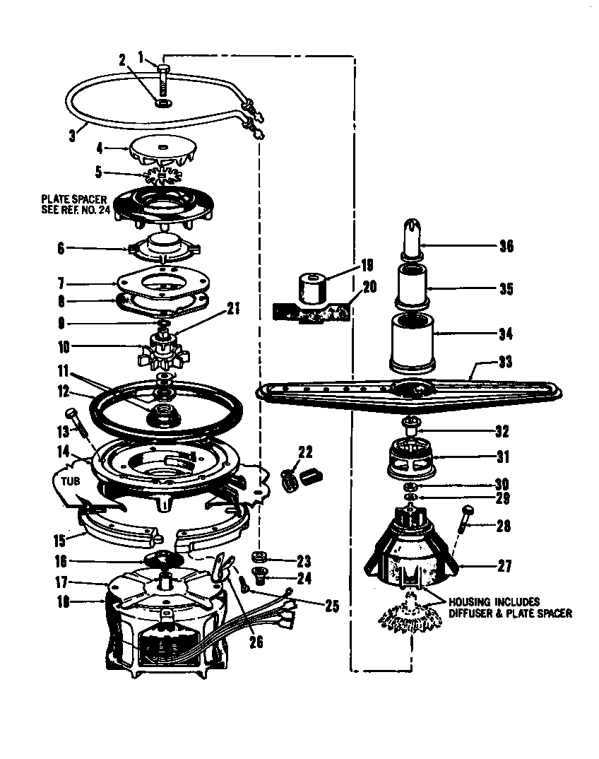 MOTOR, PUMP & SPRAY ARM DETAILS (DCR-211-1A-OM) (DCR-211-1C-OM) (DCR-211-1H-OM) (DCR-211-1L-OM) (DCR-211-1W-OM) (DCR-225-1A-OM) (DCR-225-1C-OM) (DCR-225-1H-OM) (DCR-225-1L-OM) (DCR-225-1W-OM) (DCS-211-1A) (DCS-211-1C) (DCS-211-1H) (DCS-211-1L) (DCS-211-1W