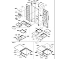 Amana SX322S2W-P1307303WW refrigerator/freezer shelves, lights, and hinges diagram