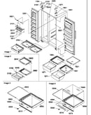 Refrigerator/freezer shelves, lights, and hinges