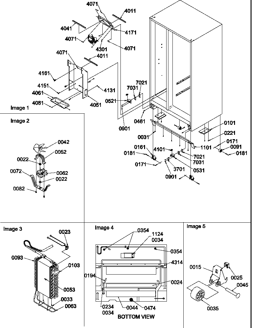 Drain system, rollers, and evaporator assy