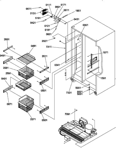 Freezer shelves and light