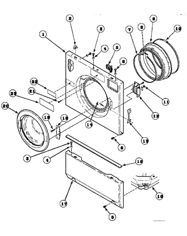 Front panel, door assembly and door seal