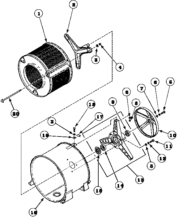 Inner basket, trunnion, bearing housing and pully