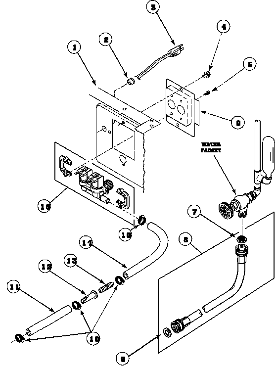 Inlet hose, mixing valve and dispenser hose