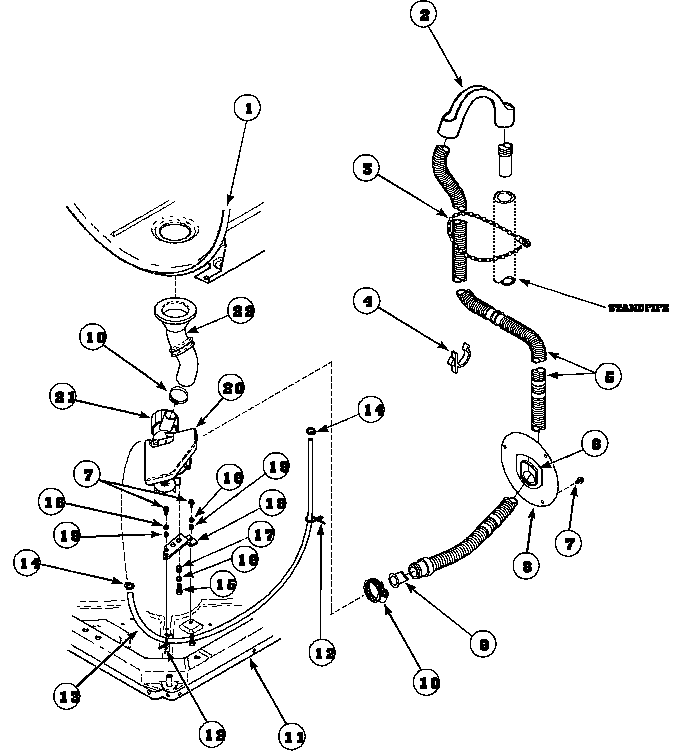 Drain hose and pump