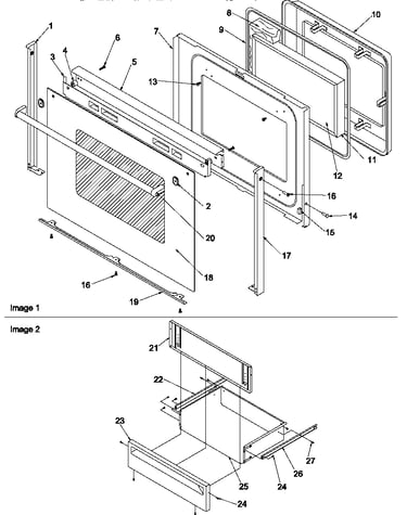 Oven door and storage drawer
