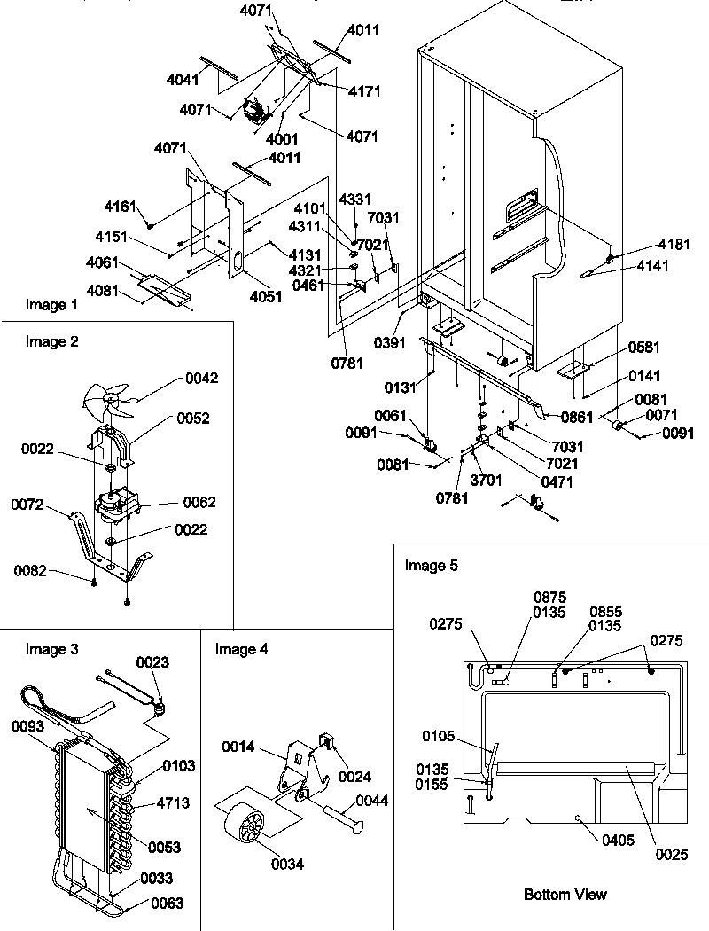 Drain system, rollers, and evaporator assy