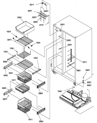 Freezer shelves and light
