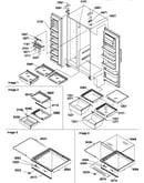 Refrigerator/freezer shelves, lights, and hinges