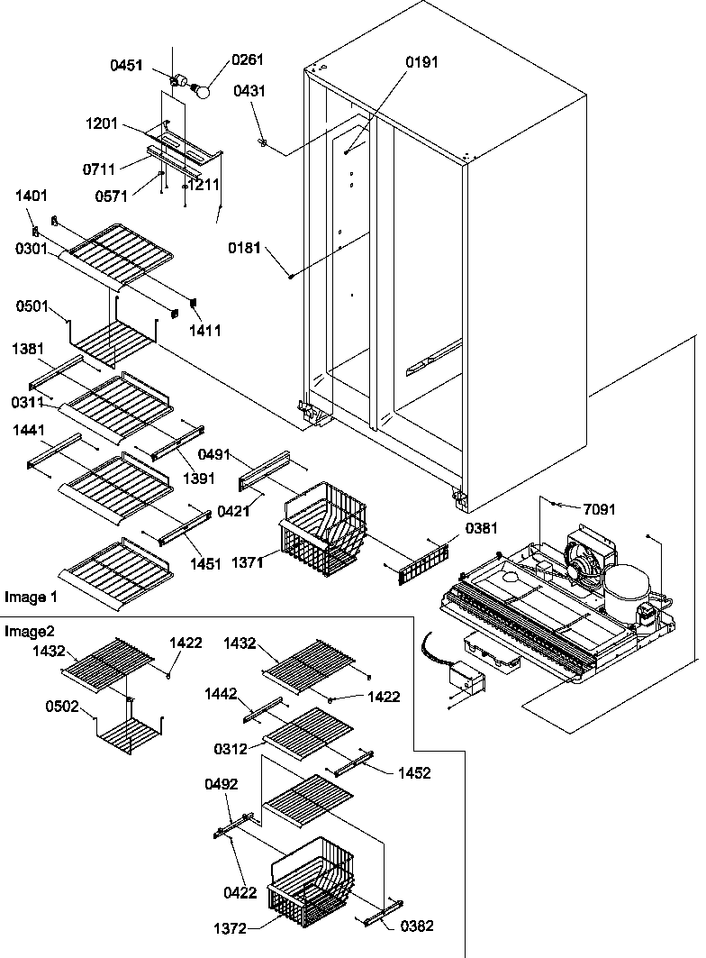 Freezer shelves and light