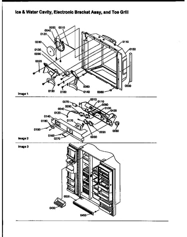 Ice & water cavity, electronic bracket assy, & toe grill