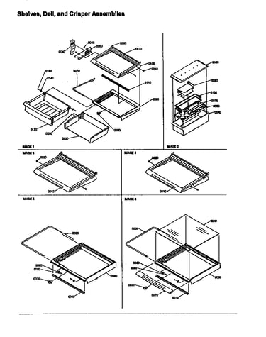Shelves, dell, and crisper assemblies