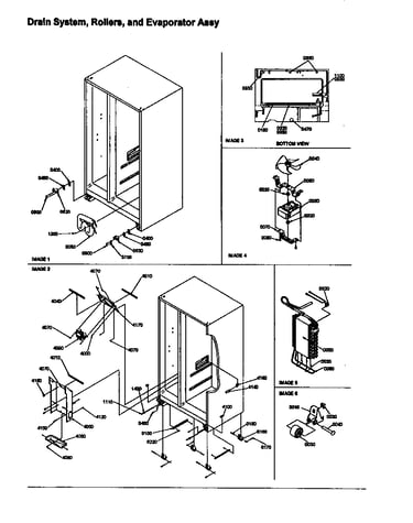 Drain system, rollers, and evaporator assy