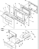 Oven door and storage drawer