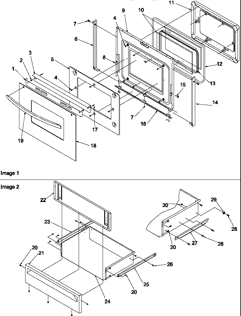 Oven door & storage drawer