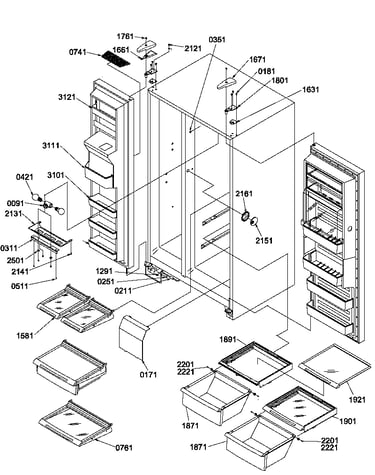 Refrigerator/freezer shelves/lights/hinges