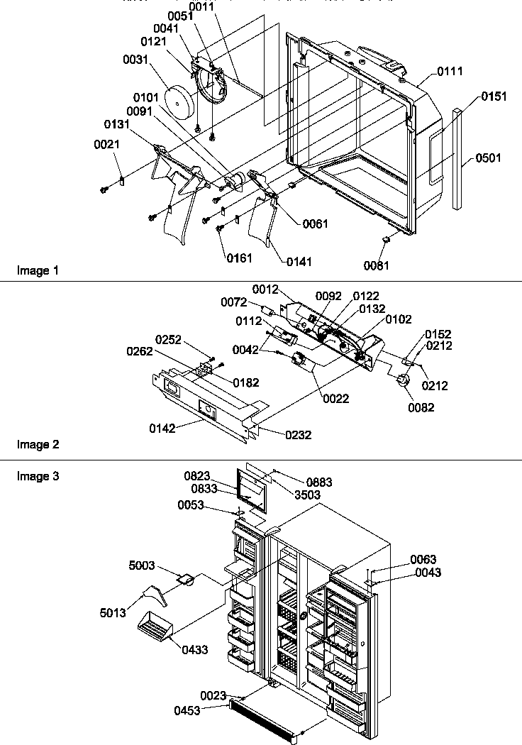 Ice/water cavity, electronic bracket assy & toe grille