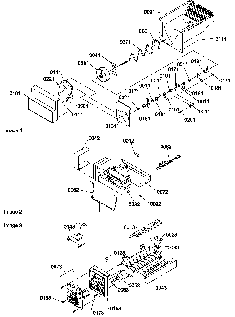 ICE BUCKET AUGER, ICE MAKER AND ICE MAKER PARTS