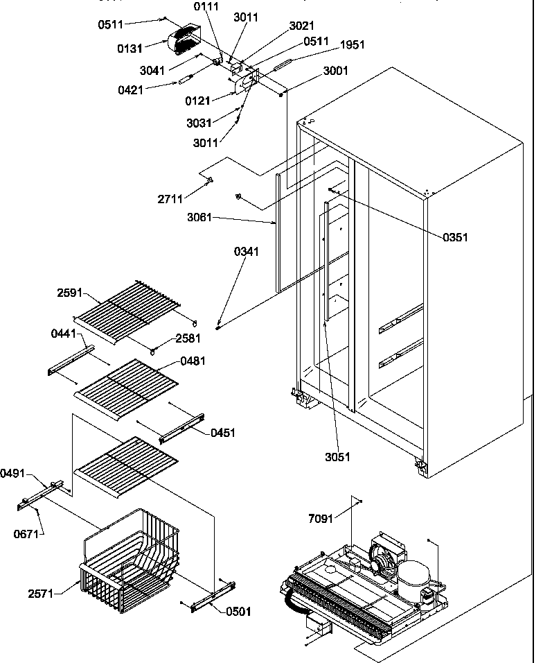 FREEZER SHELVES AND LIGHT