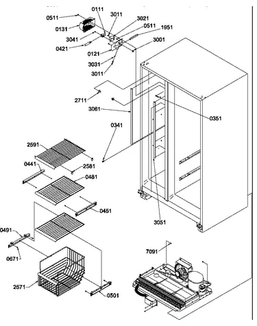 Freezer shelves and light
