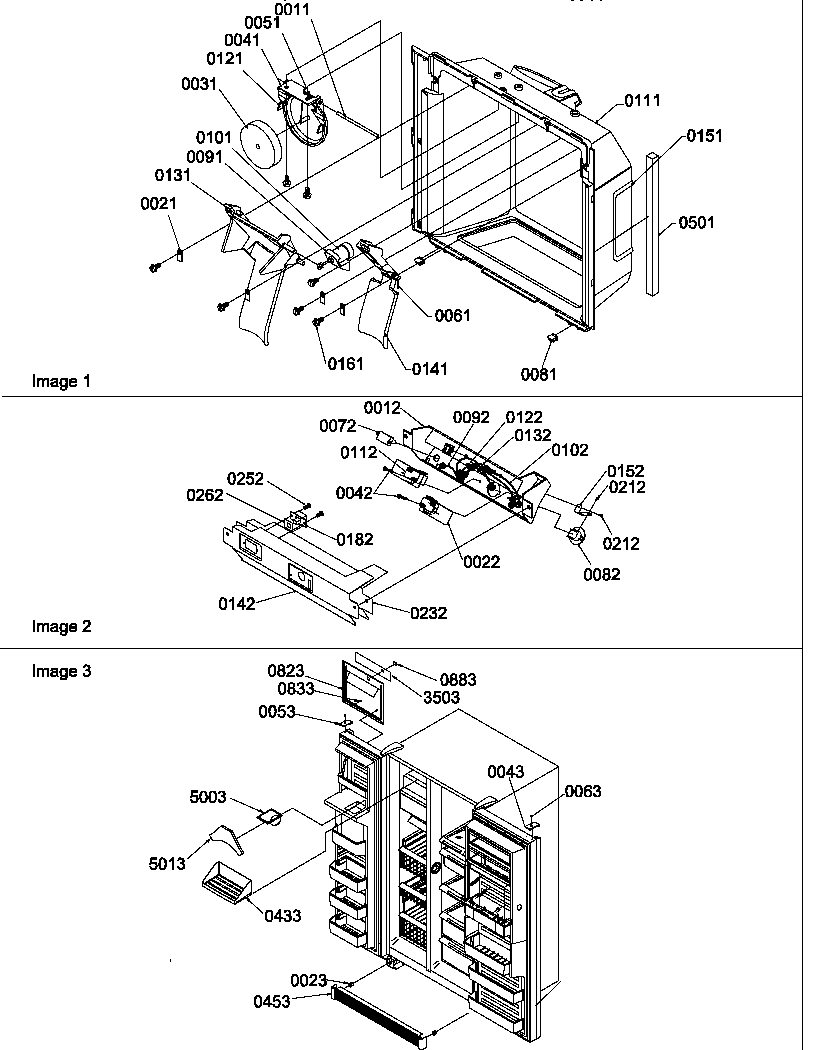Ice/water cavity, electronic bracket assy & toe grille